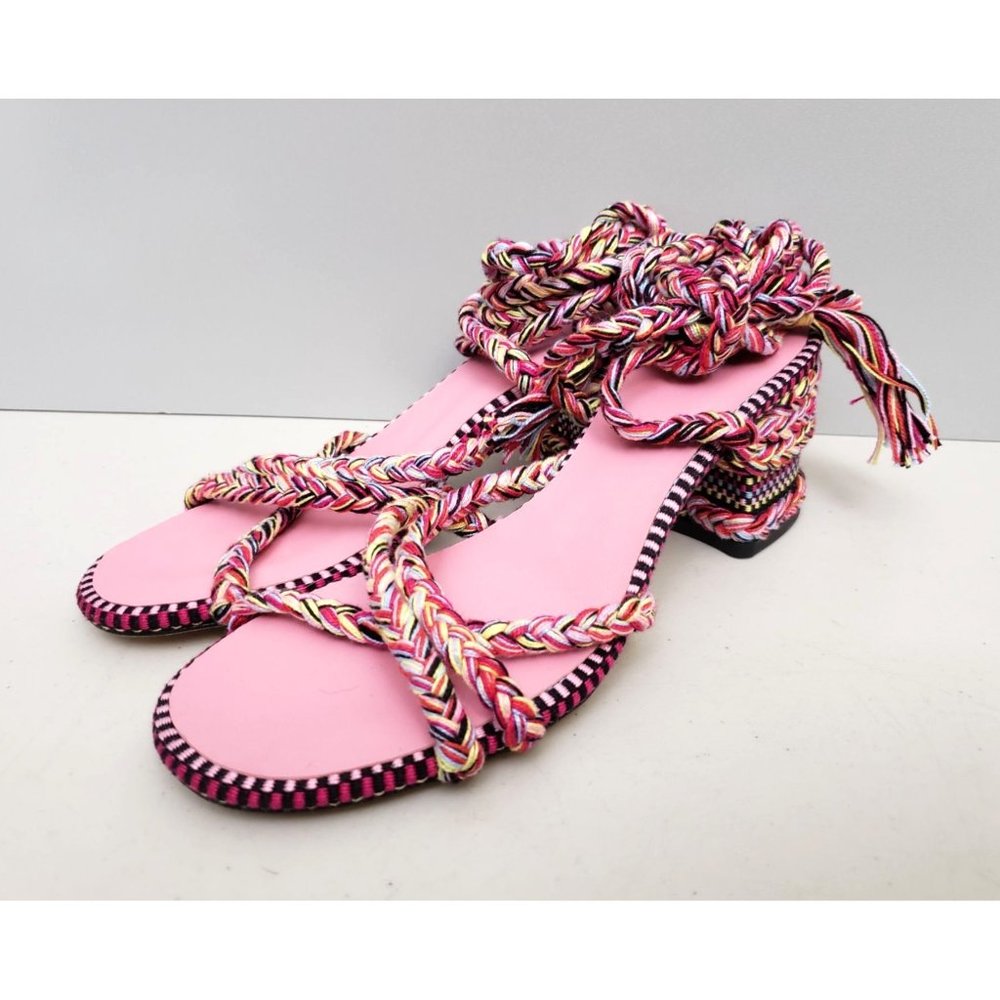 Anthropologie AMAMBAIH Isabel Braided Heel Sandals Pink Multiple Sizes - Picture 3 of 6